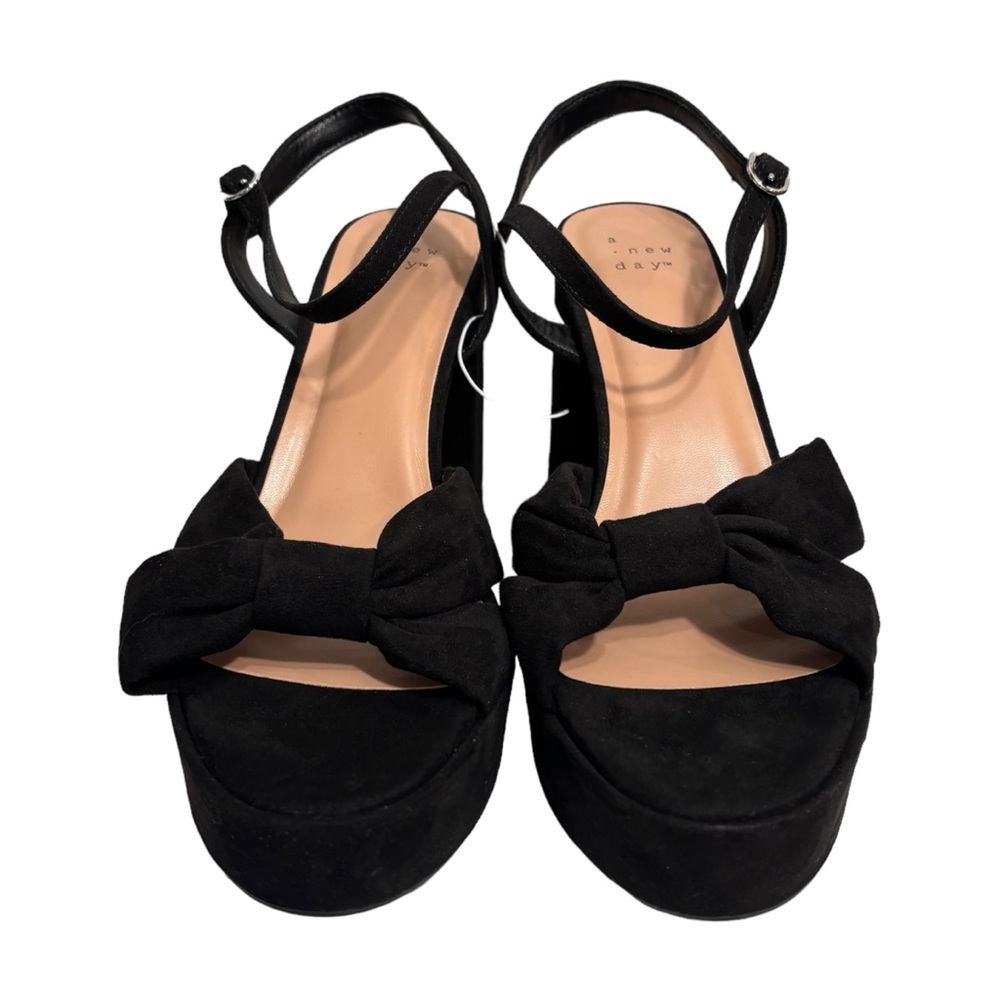 A New Day Black Riah Open Toe Ankle Strap Block Heels Size 9.5 Women’s NWT